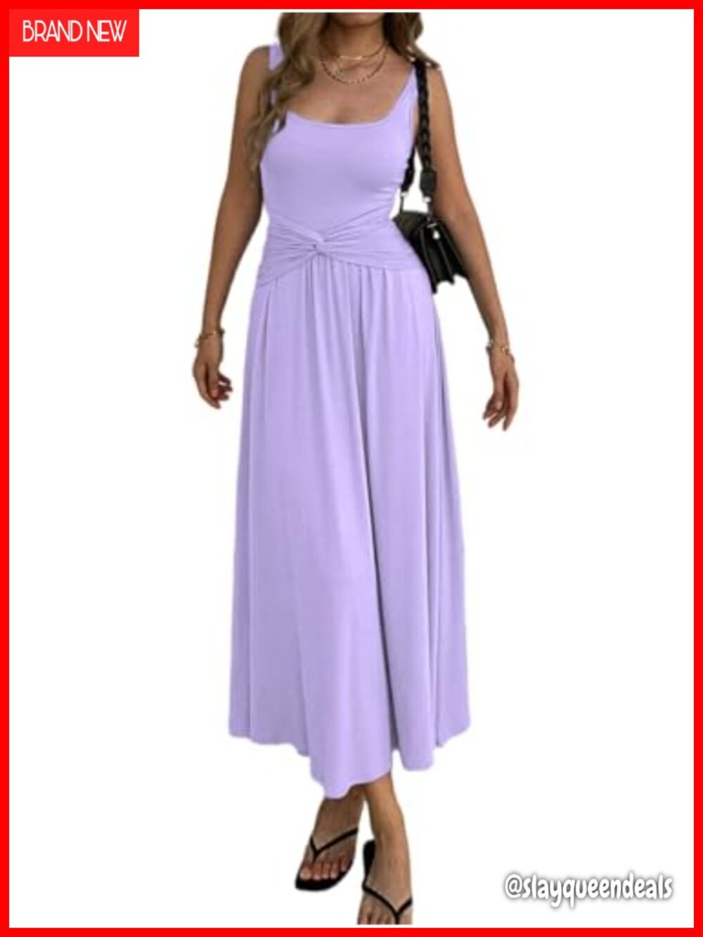 Women's Summer Mock Knot Front Sleeveless Square Neck Ruched Waist Maxi Dress